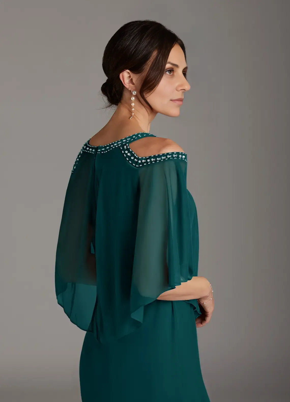 Classics Sheath Scoop Neck Cape Sleeve Back Zip Knee-Length Mother of the Bride Dress