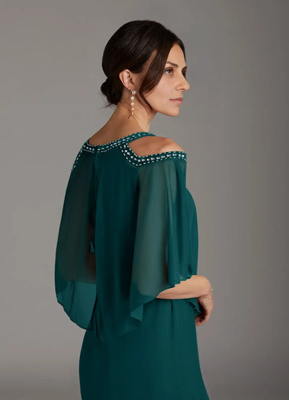 Classics Sheath Scoop Neck Cape Sleeve Back Zip Knee-Length Mother of the Bride Dress