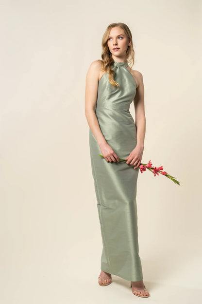 Column Halter Neck Cold Shoulder Floor-Length Sleeveless Prom Gown Elegant Satin Evening Dresses for Women Hot Sale Long Evening Dresses
