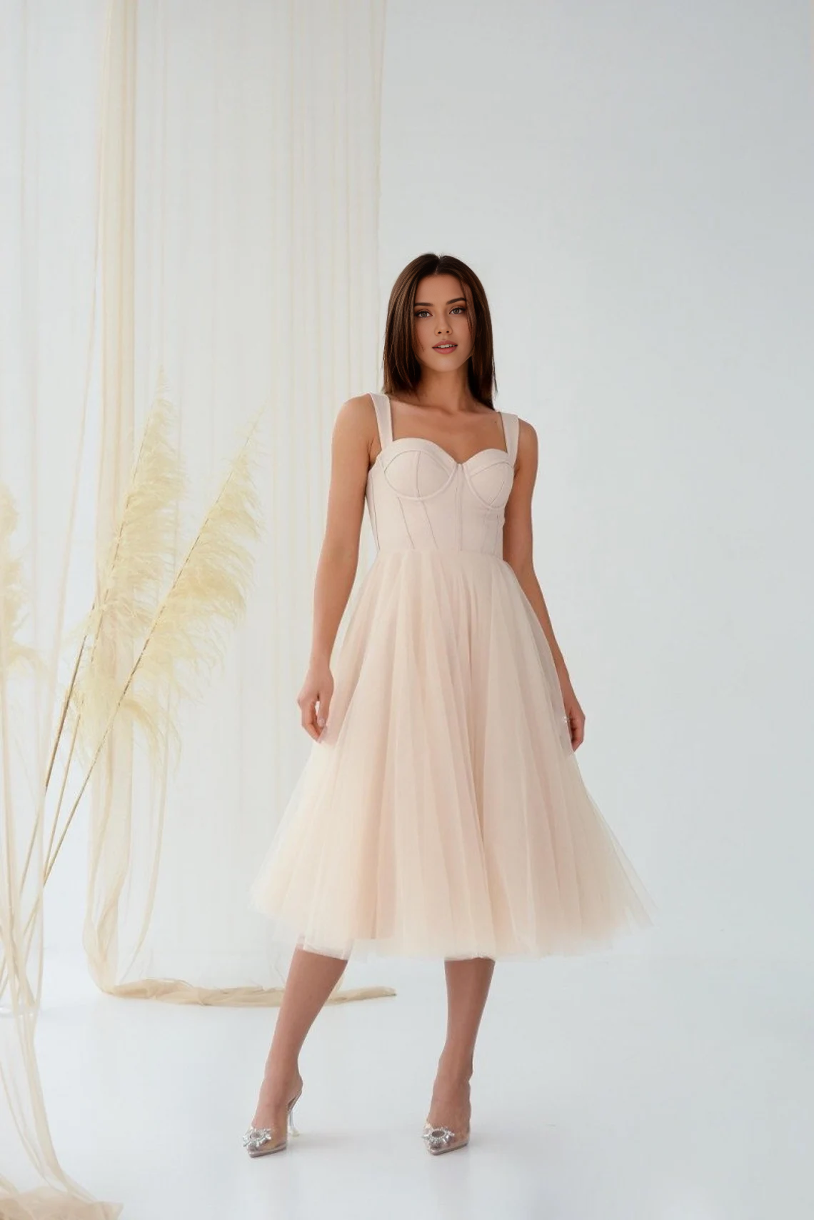 Corset Elegant Sweetheart A-line Princess Tea-Length Prom Party Dress