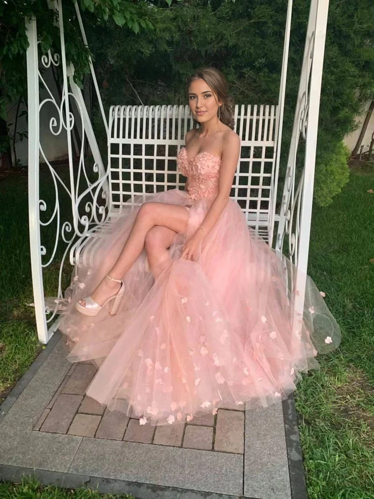 Formal Women's Dresses Pink Tulle Wedding Dress Floral Bridal Gown Corset Party Prom Dress Prom Dresses Stores