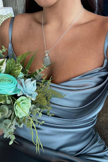 Cowl Neck Dusty Blue Long Bridesmaid Dress/Formal Women's Dresses