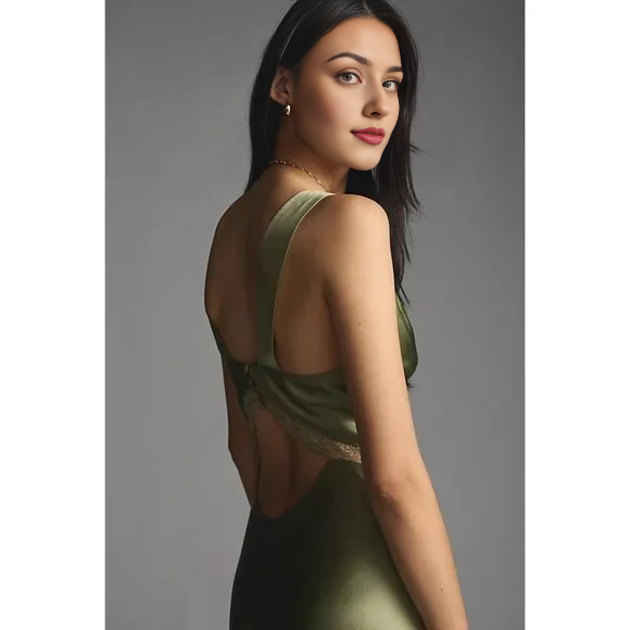 Cultivate Oneself Backless Deep V Neck Green Sleeveless Lace Prom Dress