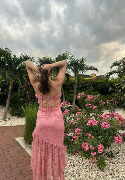 Formal Wear Dresses Pink Strapless Cut Out Lace High-Low Sweet Party Dress Stores With Prom Dresses Formal Women's Dresses