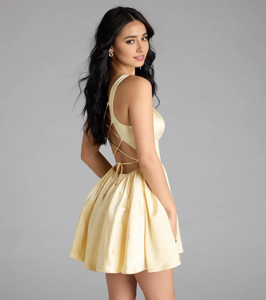 Cute A-Line Corset Sleeveless Satin Short-Mini Homecoming Dress