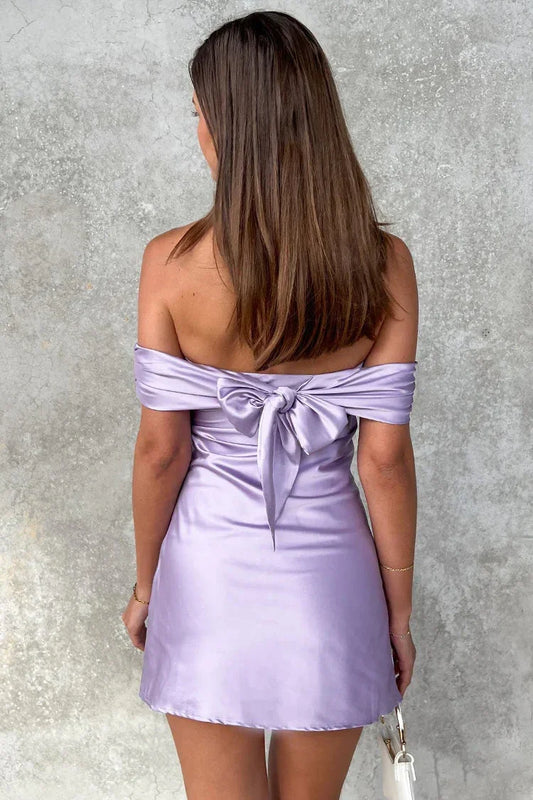 Cute A-Line/Princess Off the Shoulder Sleeveless Backless Satin Short-Mini Homecoming Dress