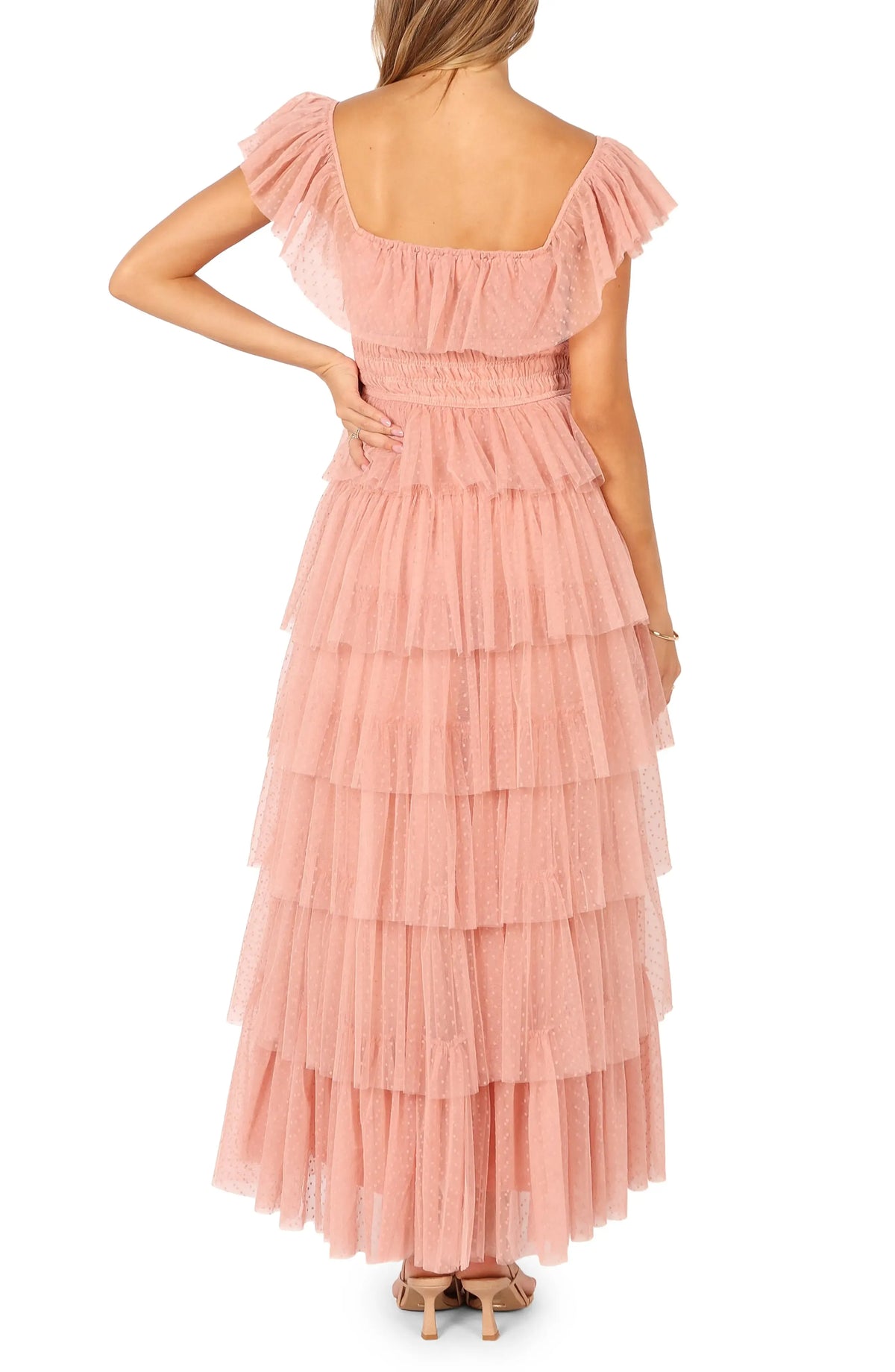 Cute A-Line Square Neck Cap Sleeve Backless Floor-Length Prom Dress