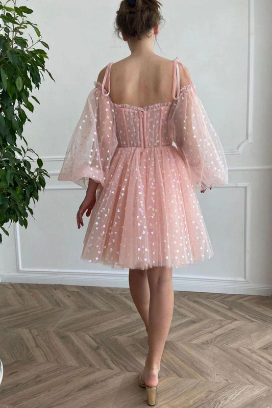 Cute A Line Off the Shoulder Pink Short Homecoming Dress