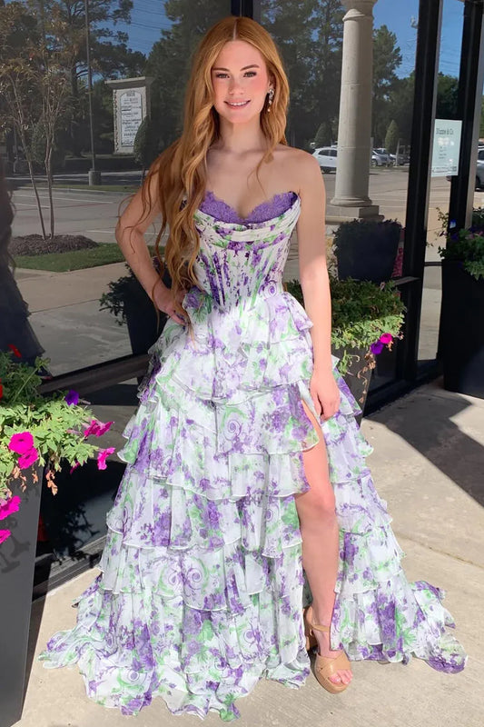 Cute A Line Sweetheart Sleeveless Chiffon Split Sweep Train Prom Dress