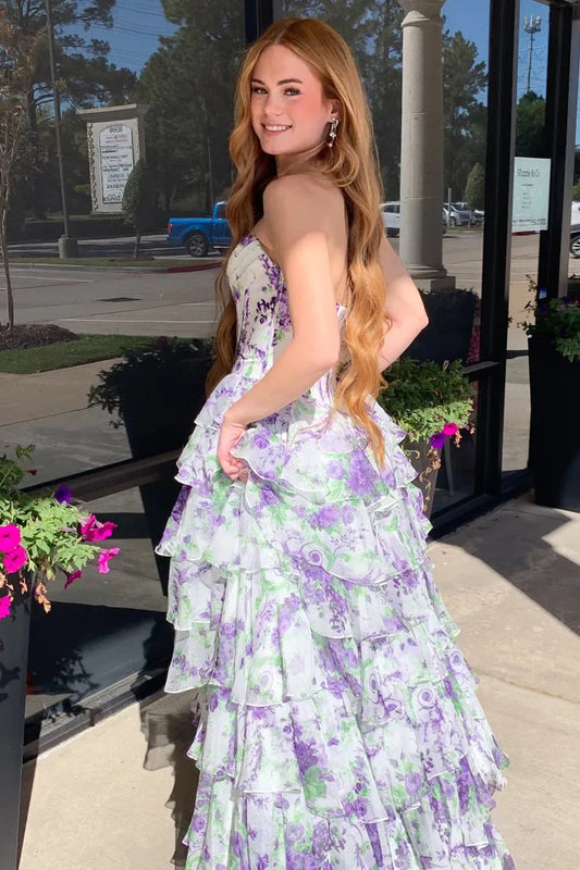 Cute A Line Sweetheart Sleeveless Chiffon Split Sweep Train Prom Dress