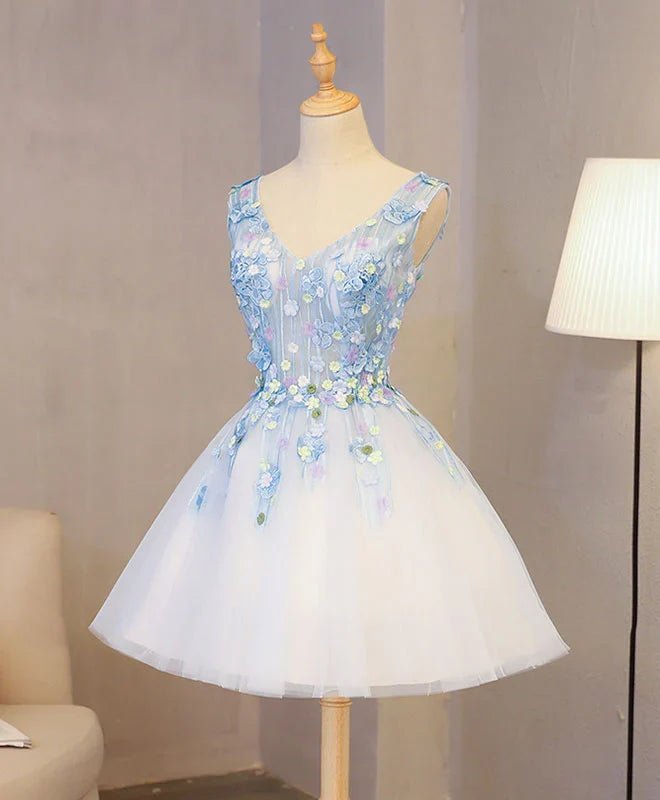Cute Lace Applique Short Homecoming Dress