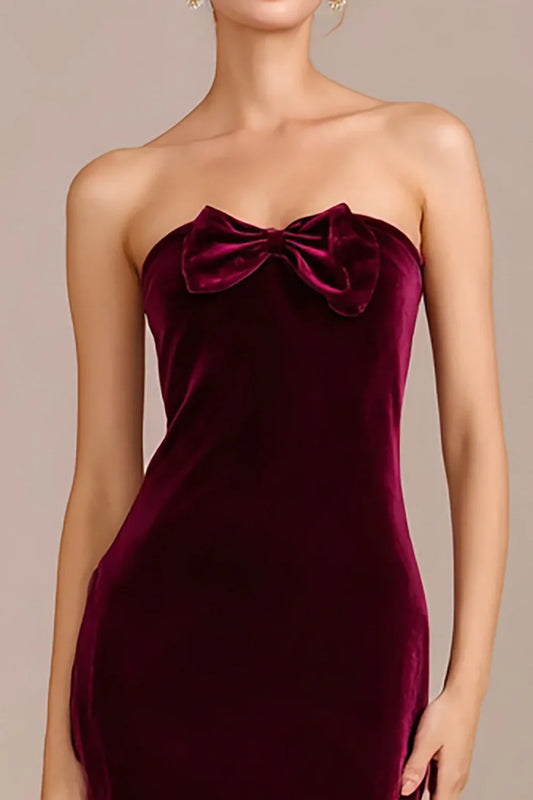 Cute Mermaid/Trumpet Strapless Neck Sleeveless Velvet Ankle-Length Prom Dress