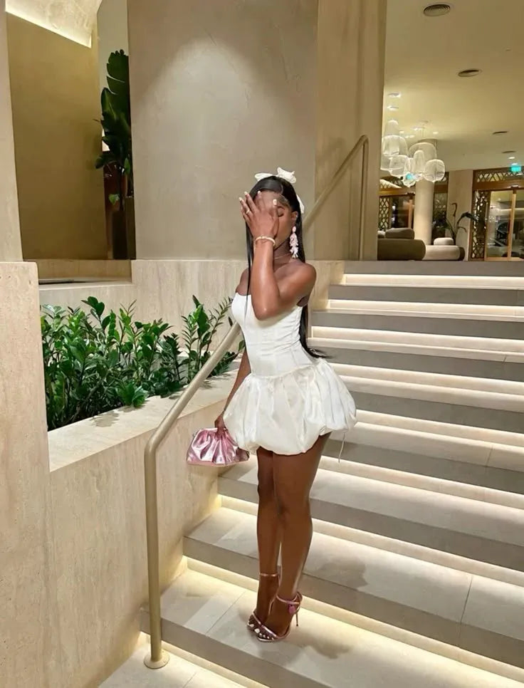 Cute Strapless Sleeveless A Line Pleated Satin Short-Mini Homecoming Dress
