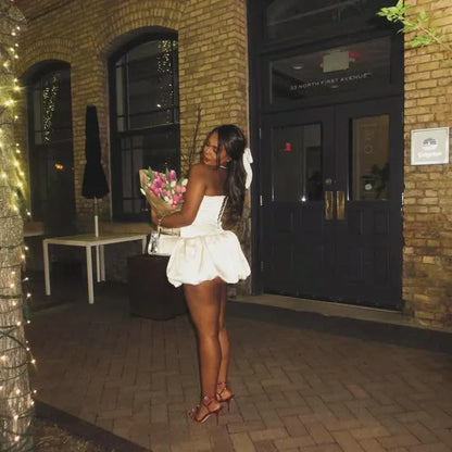 Cute Strapless Sleeveless A Line Pleated Satin Short-Mini Homecoming Dress