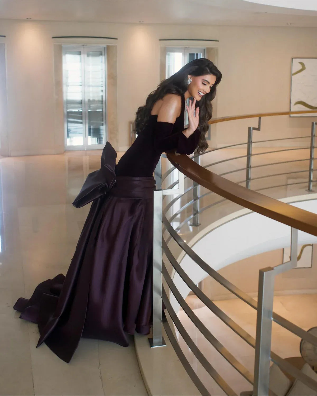 Dark Purple Halter Off Shoulder Velvet Satin Mermaid Formal Evening Gown
