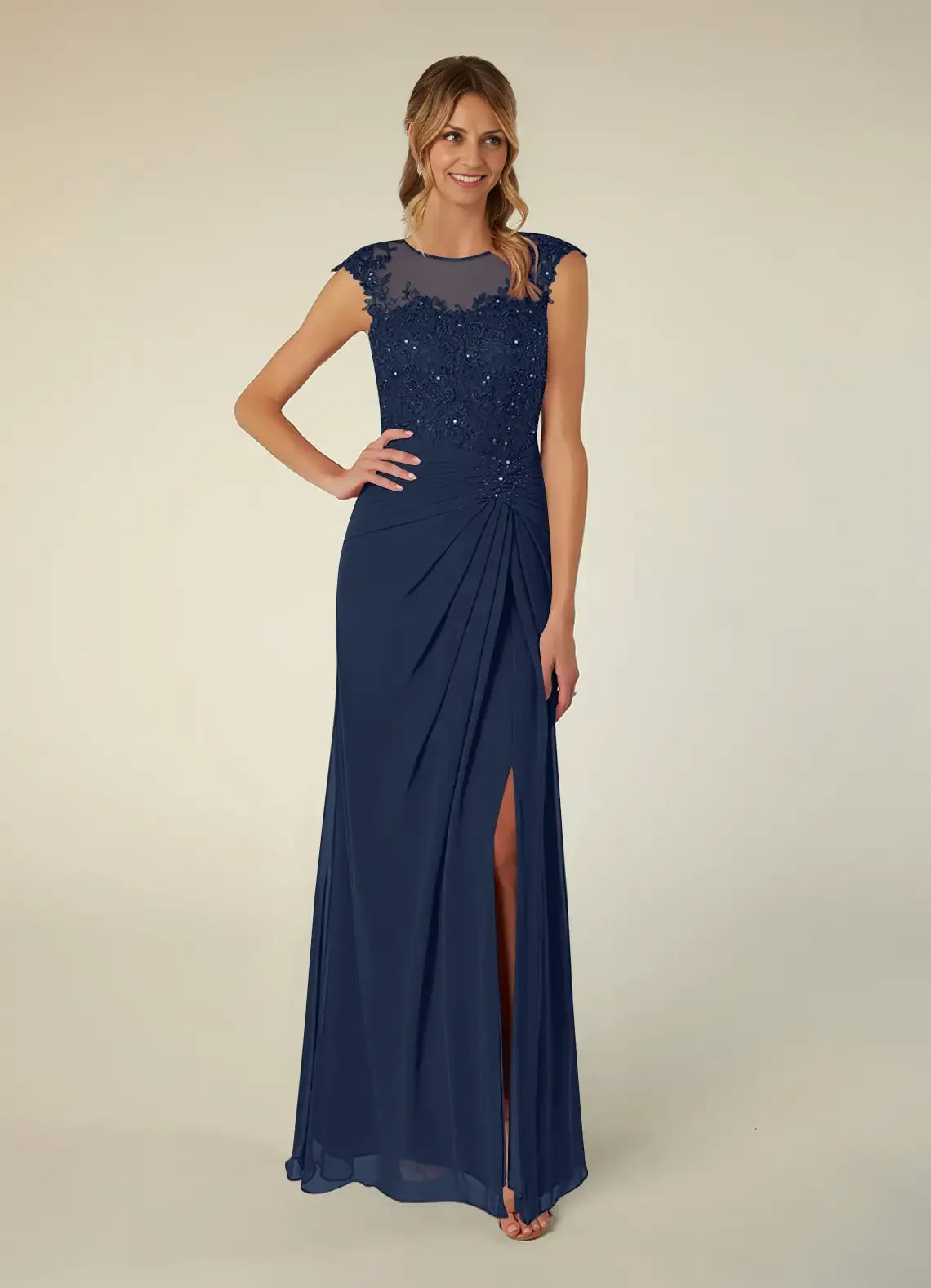 Dress Black A-Line Scoop Neck Sequins Chiffon Mother of the Groom Dresses Elegant Illusion Cap Sleeves Leg Slit Evening Dress