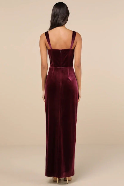 Formal Women's Dresses Pristine Luxury Dark Berry Velvet Bustier Maxi Dress In Prom Dress Shops