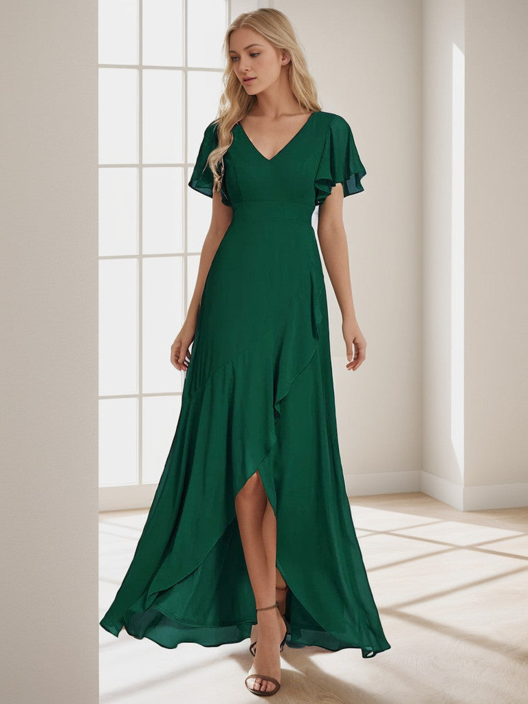 Charming Chiffon Bridesmaid Dress with Lotus Leaf Hemline