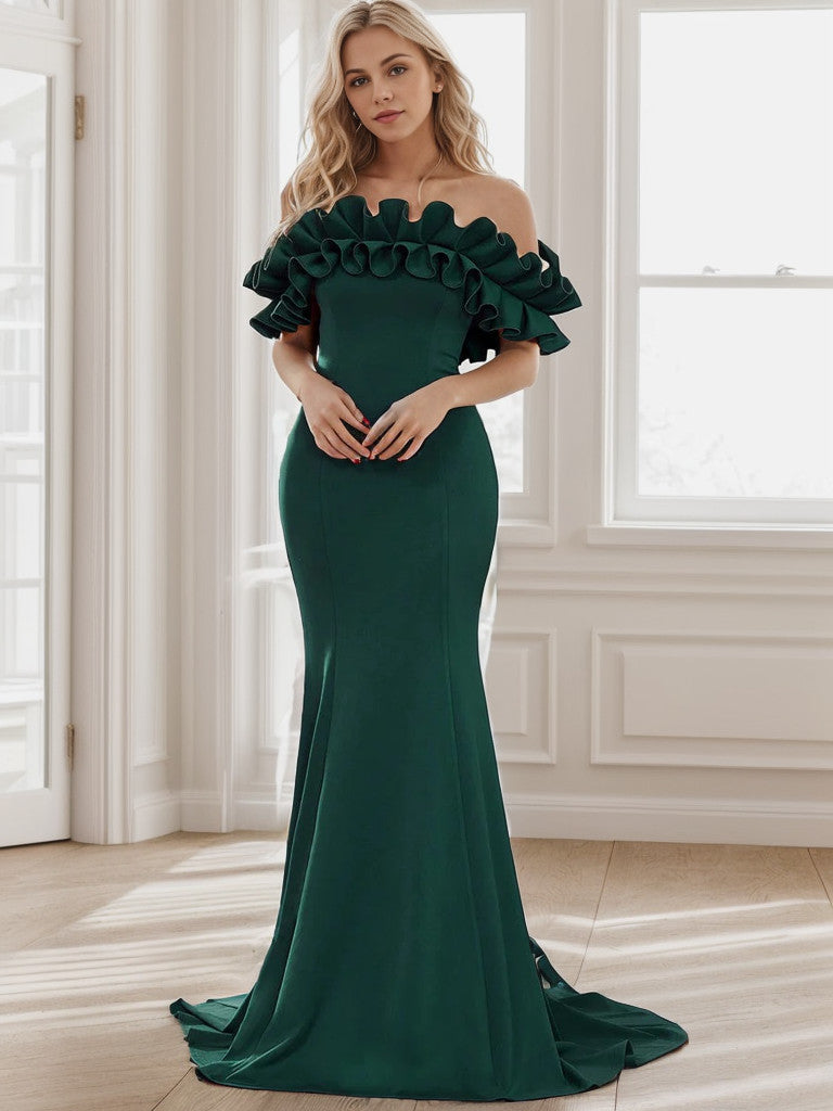 Off the Shoulder A Line Mermaid Maxi Evening Gown