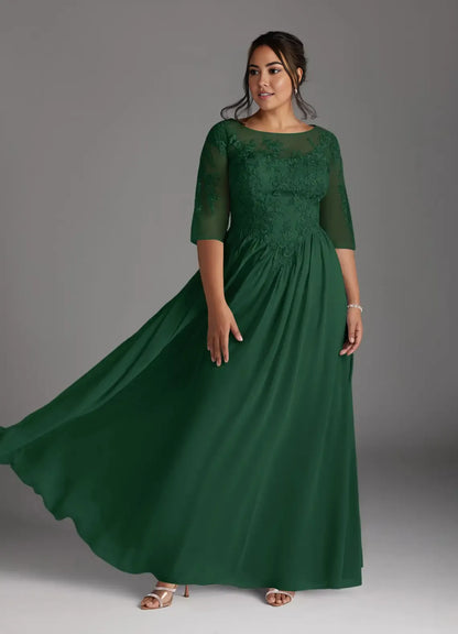 Dress Plum Scoop Lace Chiffon A-Line Mother Of The Bride Evening Dress Fashion Three-Quarter Sleeve Back Zip Plus Size Mother Of The Groom Dresses