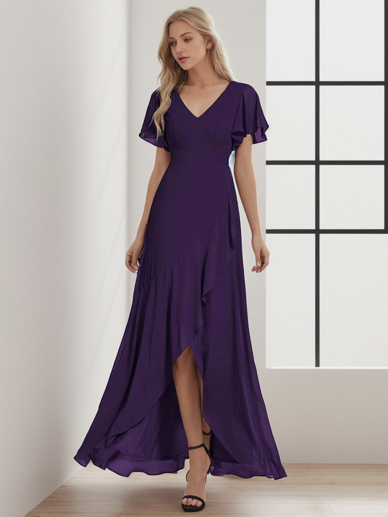Charming Chiffon Bridesmaid Dress with Lotus Leaf Hemline