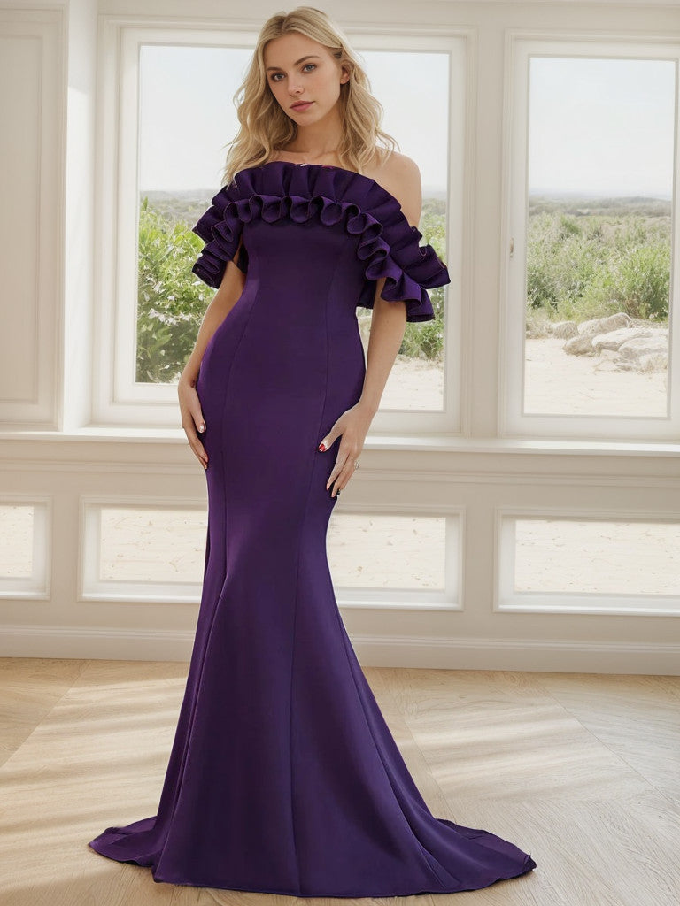 Off the Shoulder A Line Mermaid Maxi Evening Gown
