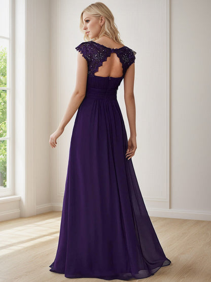 Classic Maxi Long Lace Cap Sleeve Bridesmaid Dress