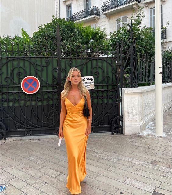 Deep V Neck Sexy Mermaid Spaghetti Straps Yellow Long Prom Dress