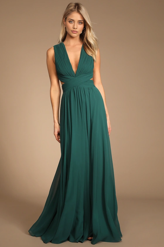 Formal Women's Dresses Vivid Deep V Neck Sleeveless Emerald Green Cutout Maxi Dress Prom Dress Shops