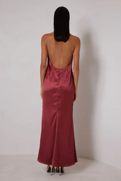 Discount Fitted High Neck Sleeveless Satin Ankle-Length Prom Dress