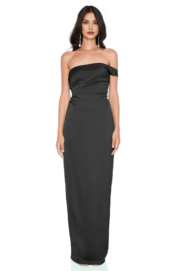 Discount Fitted Off Shoulder Sleeveless Satin Floor-Length Prom Dress