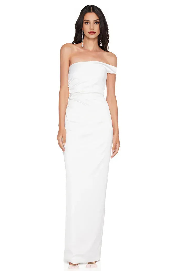 Discount Fitted Off Shoulder Sleeveless Satin Floor-Length Prom Dress