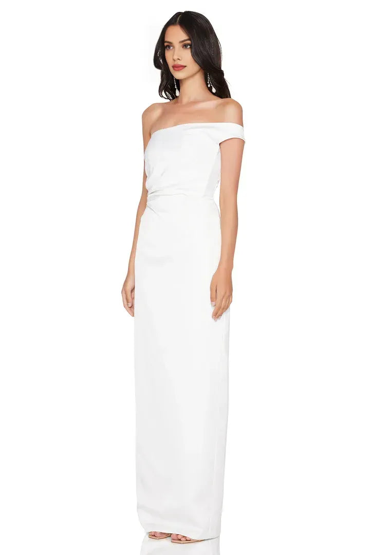 Discount Fitted Off Shoulder Sleeveless Satin Floor-Length Prom Dress