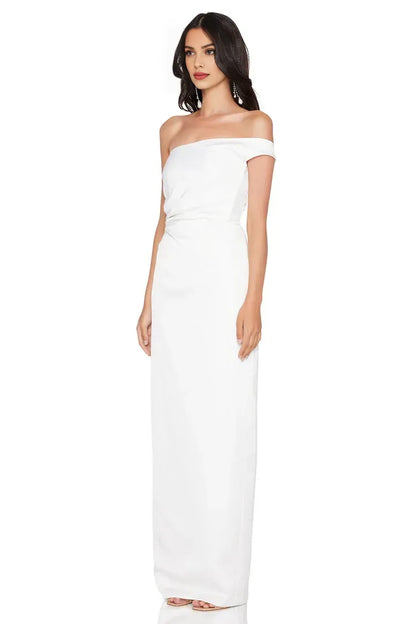 Discount Fitted Off Shoulder Sleeveless Satin Floor-Length Prom Dress