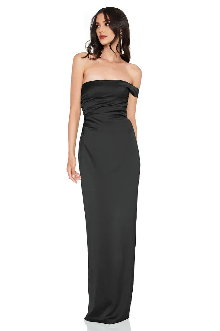 Discount Fitted Off Shoulder Sleeveless Satin Floor-Length Prom Dress