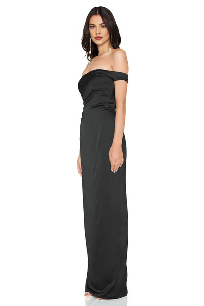 Discount Fitted Off Shoulder Sleeveless Satin Floor-Length Prom Dress