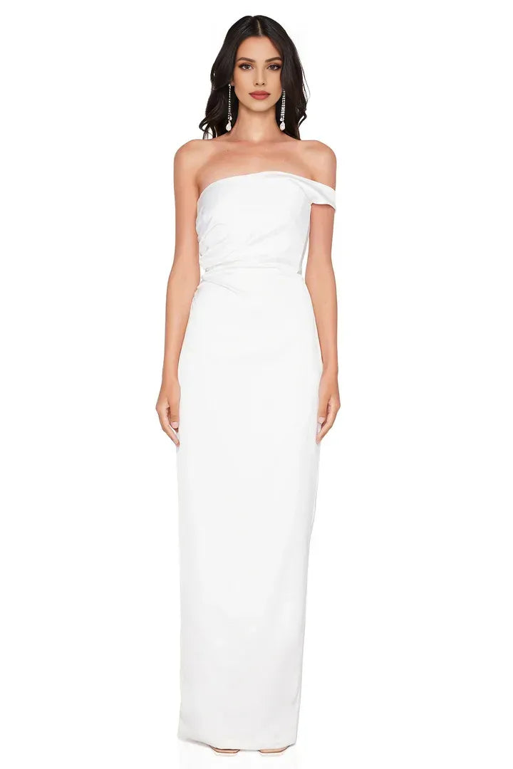Discount Fitted Off Shoulder Sleeveless Satin Floor-Length Prom Dress