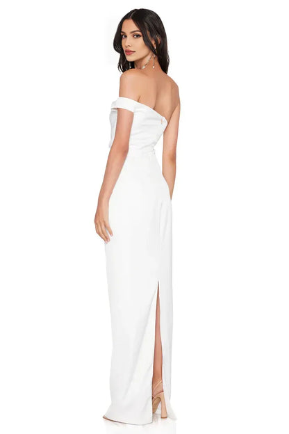 Discount Fitted Off Shoulder Sleeveless Satin Floor-Length Prom Dress