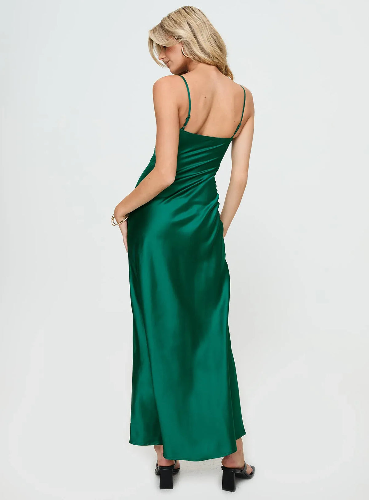 Discount Fitted Spaghetti Straps Sleeveless Satin Floor-Length Prom Dress