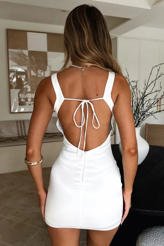 Discount Sheath/Column Square Neck Sleeveless Satin Backless Short-Mini Homecoming Dress