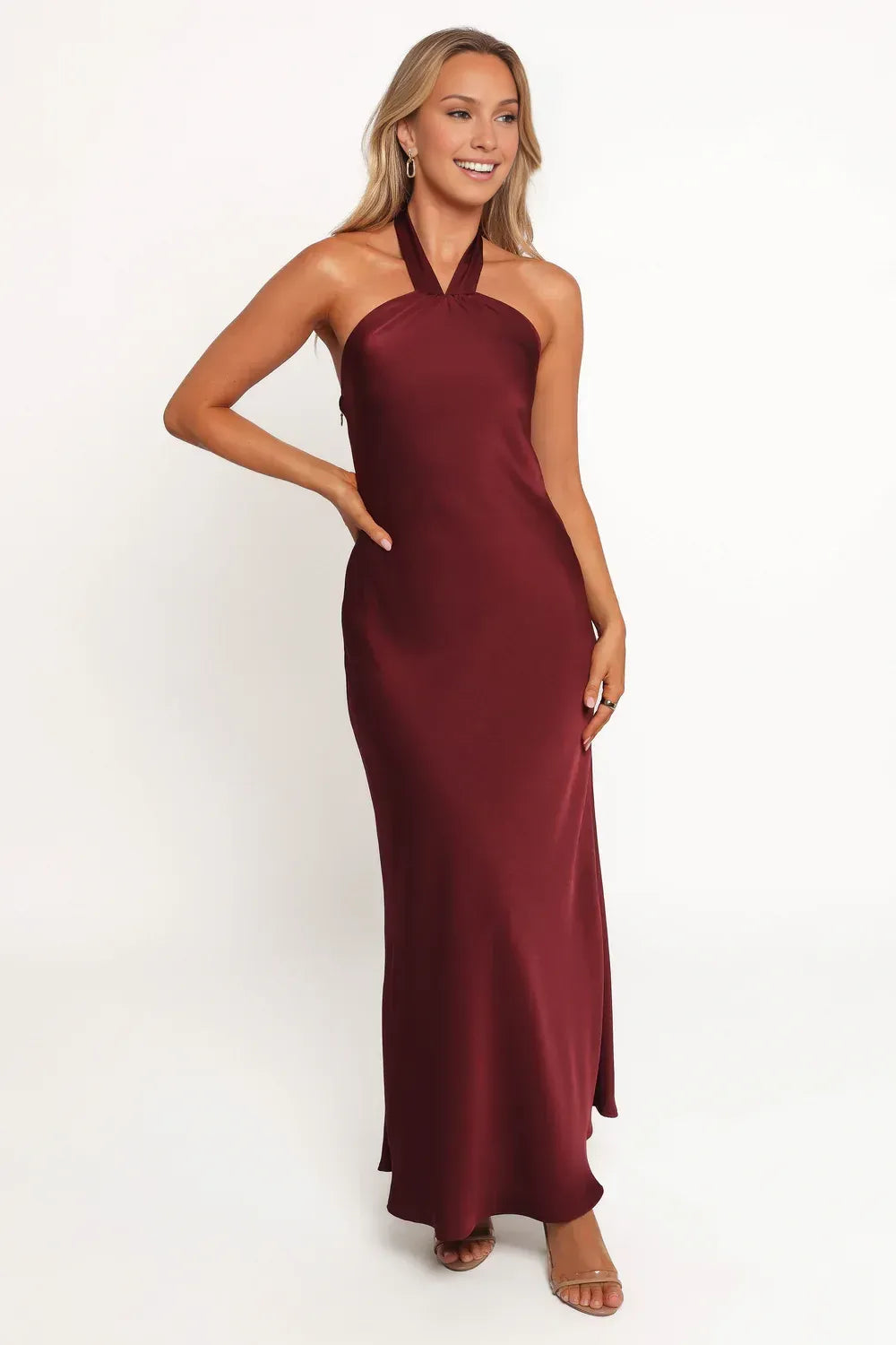 Discount Sheath Halter Neck Sleeveless Satin Floor-Length Prom Dress