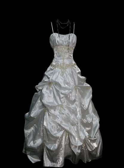 Dreamy Ball Gown Strapless Spaghetti Strap Lace-Up Back Floor-Length Bridal Dress