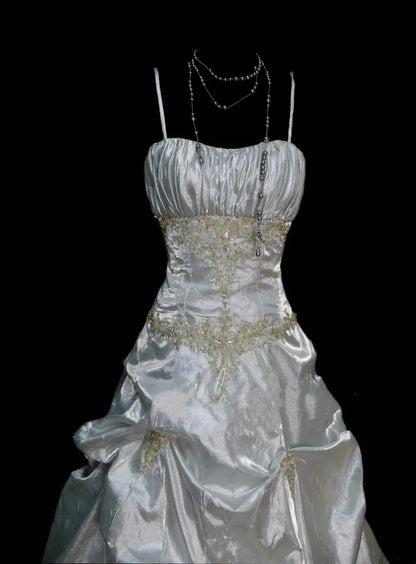 Dreamy Ball Gown Strapless Spaghetti Strap Lace-Up Back Floor-Length Bridal Dress