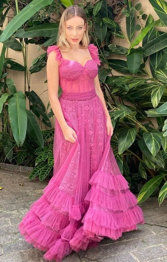 Dress For Formal Pink Tulle Sleeveless A Line Prom Dress Floor Length Formal Evening Dress Stores With Prom Dresses