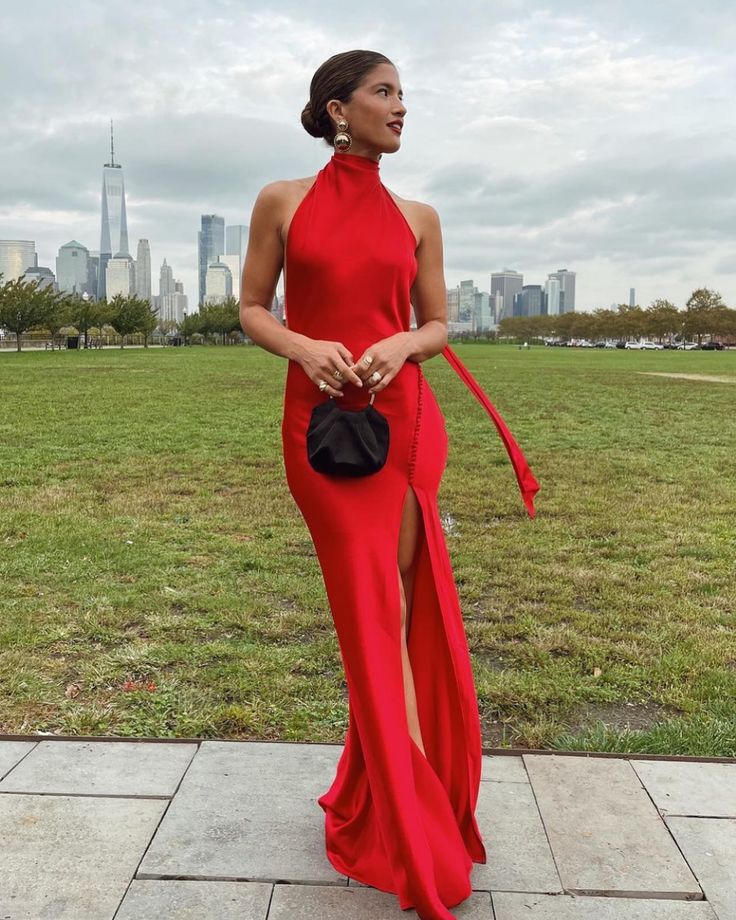 Dress For Formal Red Simple Elegant Ribbon Backless Long Slit Sexy Satin Ball Gown Evening Dress Wedding Guest Dress / Stores With Prom Dresses