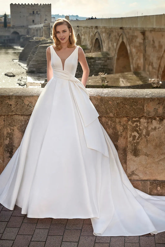Dress For Wedding Plunging V Neck Open Back Sleeveless A-line/princess With Puffed Train Wedding Dresses Formal Women's Dresses