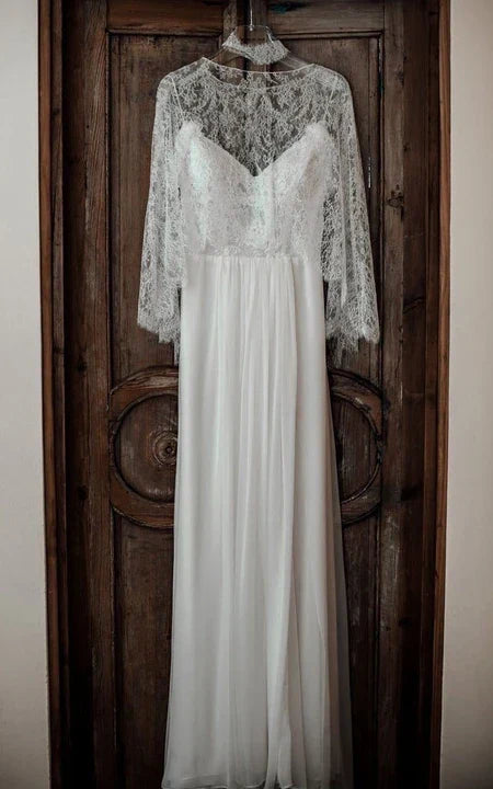 Dress For Wedding Simple Destination Front Split Chiffon Wedding Dress With Lace Cape Dress For Formal