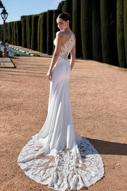 Dress For Wedding Sleeveless Mermaid Plunging V Neck Sheer Embroidered Back Wedding Dress Formal Women's Dresses