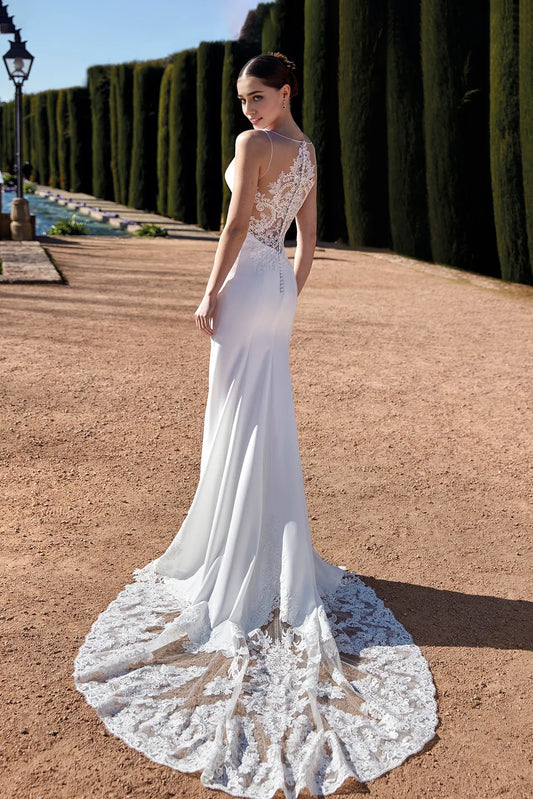 Dress For Wedding Sleeveless Mermaid Plunging V Neck Sheer Embroidered Back Wedding Dress Formal Women's Dresses