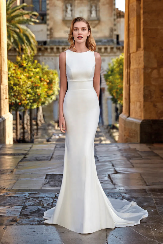Dress For Wedding Sleeveless Mermaid Train Round Neckline Off-white Wedding Dresses Formal Women's Dresses